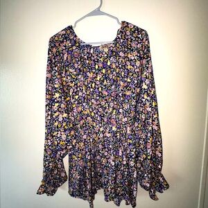 GiGiO Plus Tunic Top Boho CottageCore Gold Splash Floral 1XL
